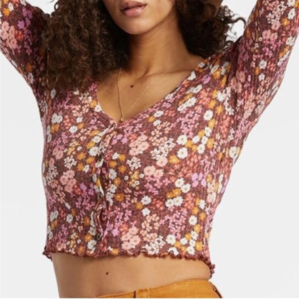 Billabong Small Top Falling in Love in Deep Sienna floral ribbed long sleeve NWT - Picture 7 of 10